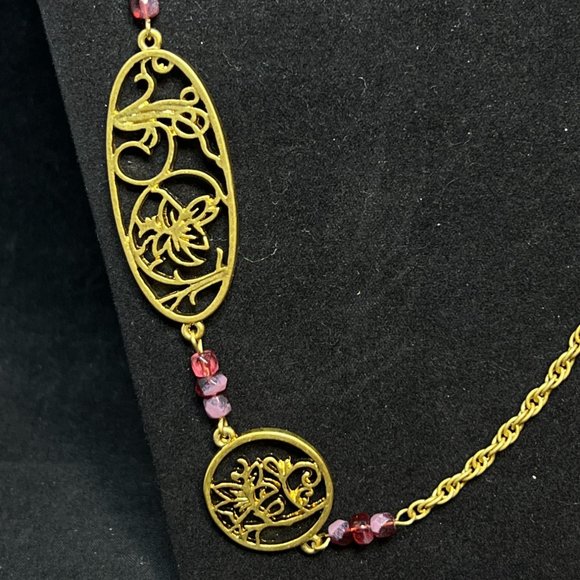 Apt 9 Gold Tone Rope Chain Necklace With Pink Beads (4228) - Picture 2 of 5